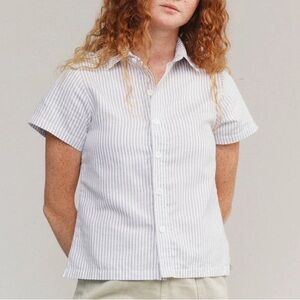 Jungmaven Farla Striped Button Down Cotton & Hemp Shirt Light Gray Stripe Small